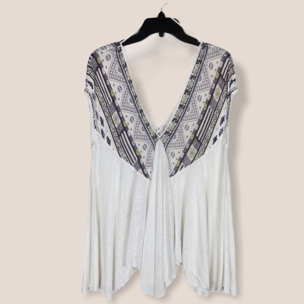 Free People Deep V-Neck Flowy Aztec Boho Top